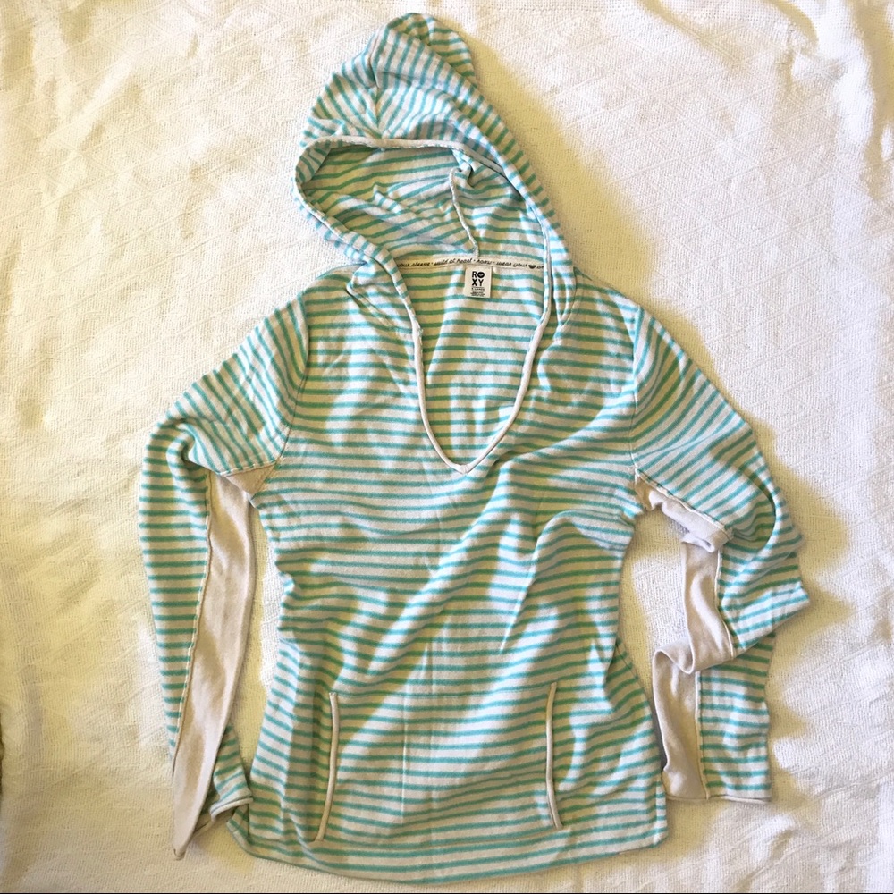 ROXY Turquoise Striped Hooded Sweater